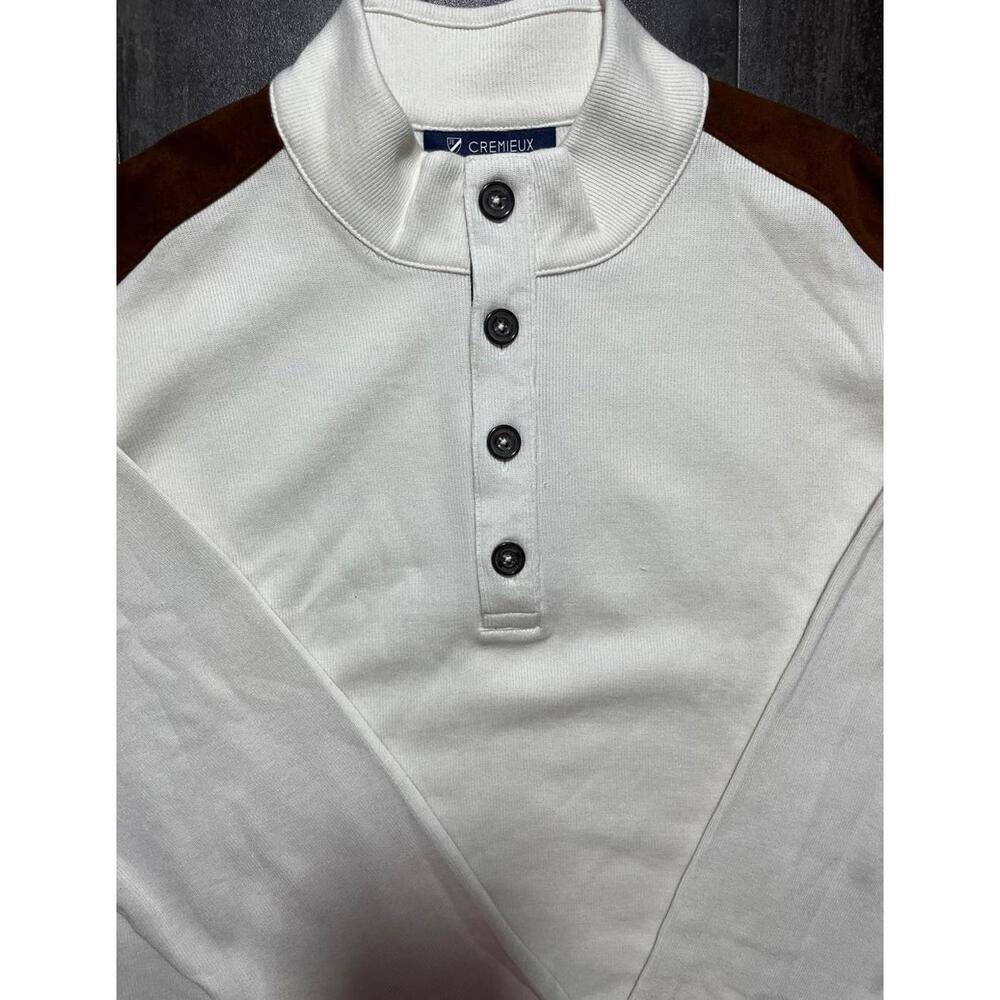 Cremieux Men’s Large Long Sleeve Henley Shirt Cream Brown Panel - Picture 2 of 6